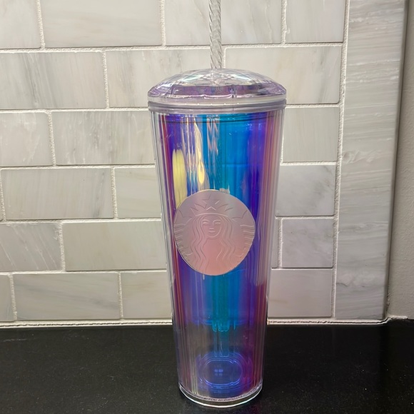 STARBUCKS iridescent clear disco tumbler double wall 24 ounces with straw